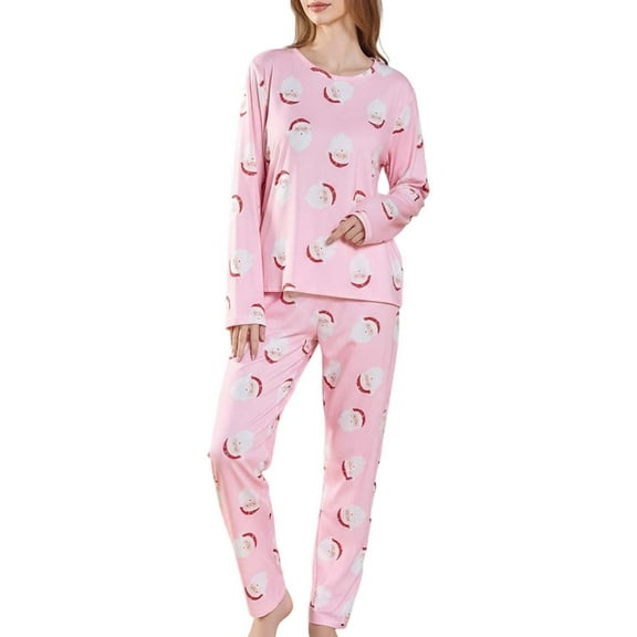 HJYCHN Festive Holiday Print Pajama Set Long Sleeve Top and Soft Pants Cozy Sleepwear for Women Family Matching Outfit Comfortable Loungewear Red XL