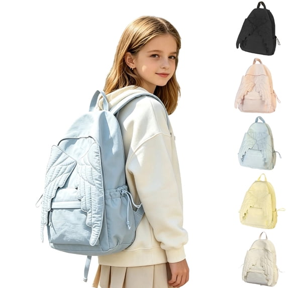 HJYCHN Girl Backpack Wing Decor Solid Color Daypack Back to School Supplies for Kids Lightweight School Backpack for Boys Light Blue