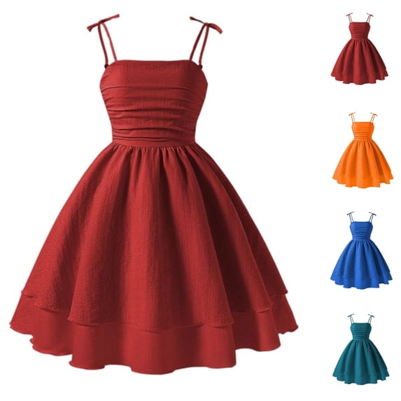 HJYCHN Girls Dress Adjustable Spaghetti Strap Double Layer Dress with Ruffled Hem for Back to School Clothes for Girls 11-12 Years