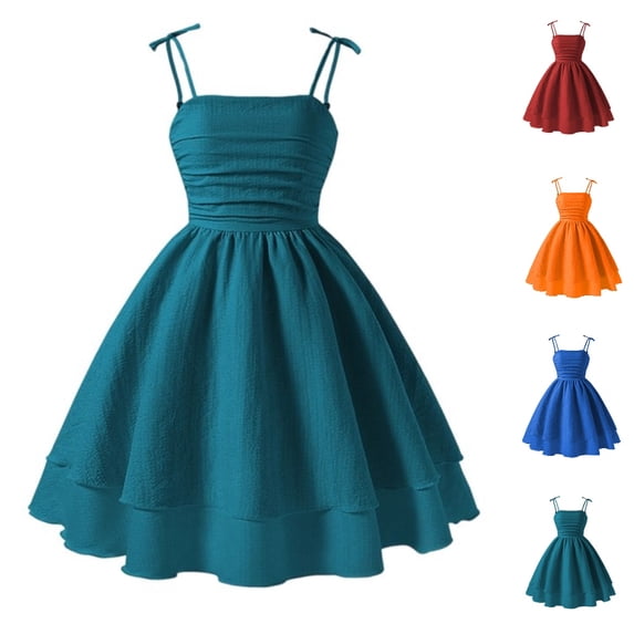 HJYCHN Girls Dress Adjustable Spaghetti Strap Double Layer Dress with Ruffled Hem for Back to School Clothes for Girls 9-10 Years