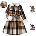thumbnail image 1 of HJYCHN Girls Dresses Long Sleeve British Plaid Dress with Belt and Button Front and Side Pockets for Autumn Winter Kids Dress 7-8 Years, 1 of 8