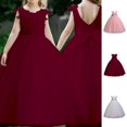 thumbnail image 1 of HJYCHN Girls' Dresses Long Sleeve Lace V Back Pageant Gown with Large Bow and Train for Kids Dress 10-11 Years, 1 of 7