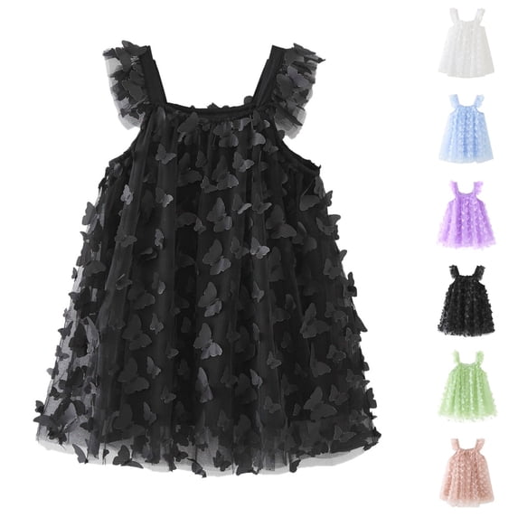 HJYCHN Girls Dresses Sleeveless Butterfly Mesh Party Gown with Ruffled Straps for Carnival Toddler Dress 3-4 Years
