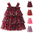 thumbnail image 1 of HJYCHN Girls Dresses Sleeveless Floral Print Tiered Mesh Dress with Ruffled Straps for Carnival Kids Dress 12-18 Months, 1 of 6