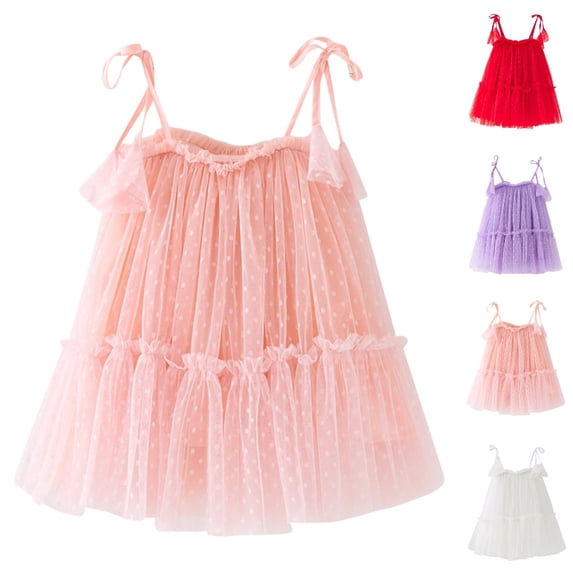 HJYCHN Girls Dresses Sleeveless Mesh Party Gown with Tie Straps for Carnival Toddler Dress 2-3 Years