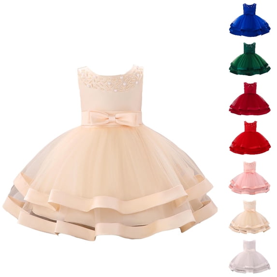 HJYCHN Girls Dresses Sleeveless Tulle Pageant Dress with Bow and Rhinestone for Toddler Dress 12-18 Months