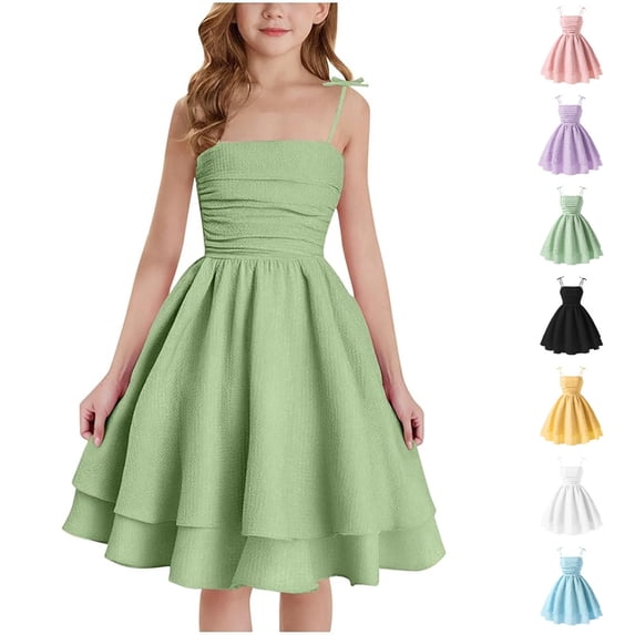 HJYCHN Girls Dresses Spaghetti Strap Double Layer Party Dress with Ruffled Hem for Back to School Clothes for Girls 15-16 Years