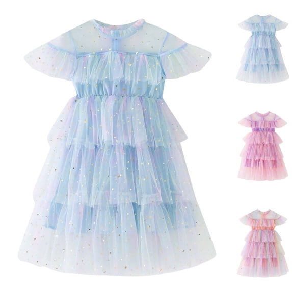HJYCHN Girls Dresses off Shoulder Gradient Mesh Party Gown with Ruffled Sleeves for Carnival Toddler Dress 8-9 Years