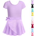 thumbnail image 1 of HJYCHN Girls Leotards for Dance Short Sleeve V Neck Two Piece Dress with Removable Skirt Tie Ruffle for Toddler Dress 5-6 Years, 1 of 6