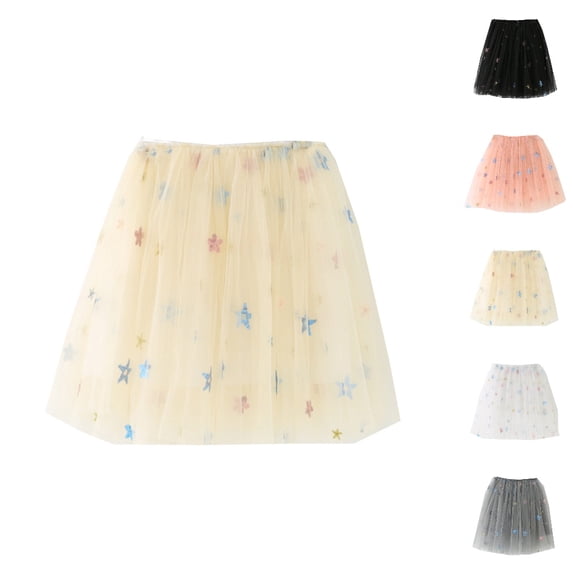 HJYCHN Girls Skirts High Waist Colorful Star Print Mesh Tutu Skirt for Carnival Party Dance Performance Back to School Supplies for Girls 6-7 Years