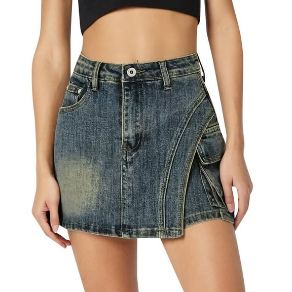HJYCHN High Waist Slim Fit Denim Mini Skirt for Women Bodycon Jean Skirt Casual Style for Daily Wear OTHER XS