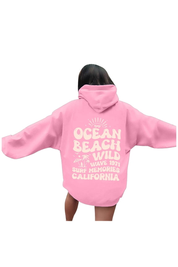 Hoodies for Women with Word Graphic Sweatshirts Preppy Style Long Sleeve Top Pink L
