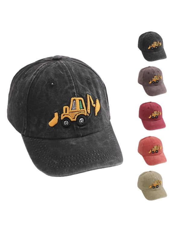 Kids Baseball Hat Construction Truck Embroidery Washed Boys Baseball Hats Girls Daily Wear All Season