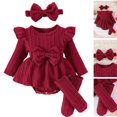 thumbnail image 1 of HJYCHN Kids Dress Long Sleeve Bow Romper Dress Set with Headband and Leg Warmers for Toddler Girl Outfit 1-3 Months, 1 of 7