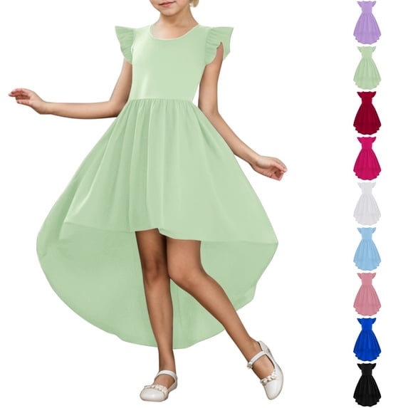 HJYCHN Kids Dress Ruffled Cap Sleeve High Low Formal Gown with Asymmetric Hemline for Girls Dress 5-6Years
