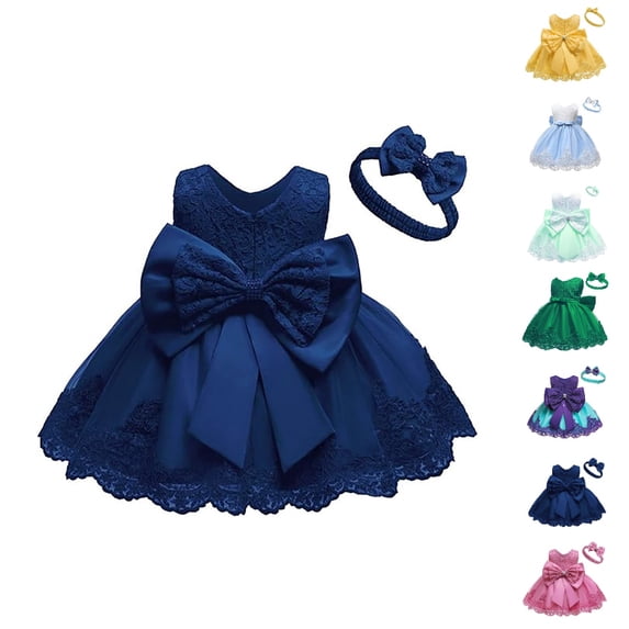 HJYCHN Kids Dress Sleeveless V Neck Lace Party Gown with Satin Bow and Headband for Carnival Girls Dress 6-12 Months