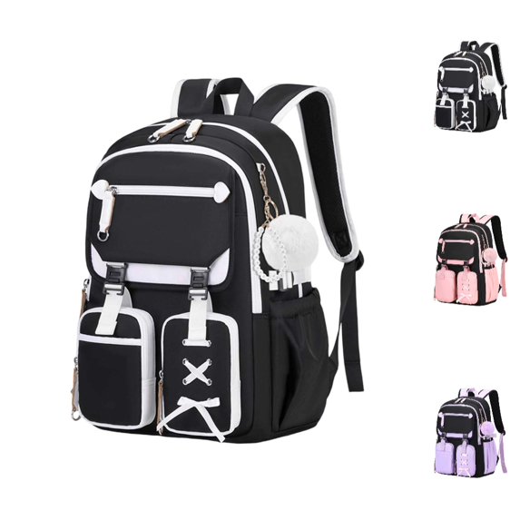 HJYCHN Kids School Backpack Stylish Multi Compartment Large Capacity Lightweight Bookbag for Girls Kids Students Daily Travel School Backpack Black One Size