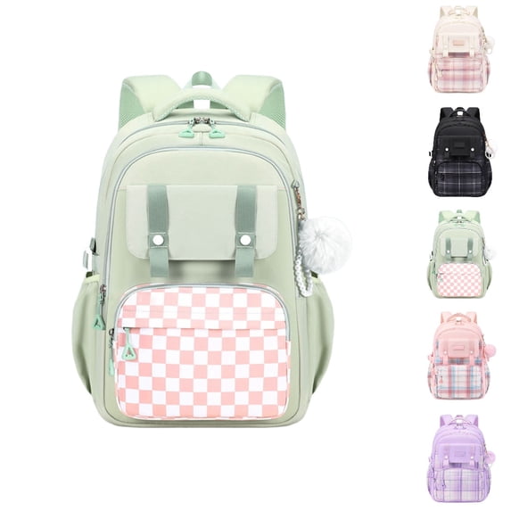 HJYCHN Kids School Backpack Stylish Plaid Lightweight Large Capacity Bookbag for Girls Kids Students School School Backpack for Girls Light Green One Size