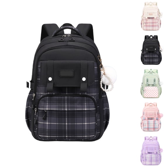 HJYCHN Kids School Backpack Stylish Plaid Lightweight Large Capacity Bookbag for Girls Kids Students School School Backpack for Girls Black One Size