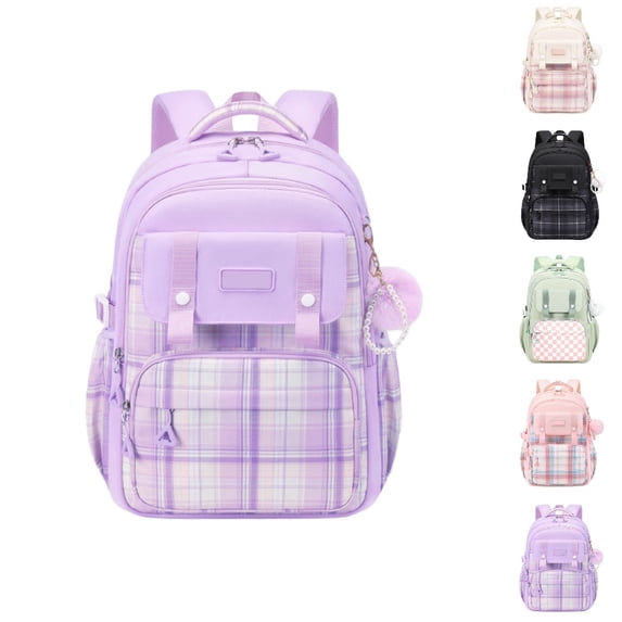 HJYCHN Kids School Backpack Stylish Plaid Lightweight Large Capacity Bookbag for Girls Kids Students School School Backpack for Girls Purple One Size