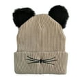 thumbnail image 1 of HJYCHN Kitty Ear Knit Embroidered Pullover Hat Cozy Warm Winter Fall Fashion Accessory for Women Girls Soft Yarn Beige One Size, 1 of 3