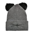 thumbnail image 1 of HJYCHN Kitty Ear Knit Embroidered Pullover Hat Cozy Warm Winter Fall Fashion Accessory for Women Girls Soft Yarn Grey One Size, 1 of 3