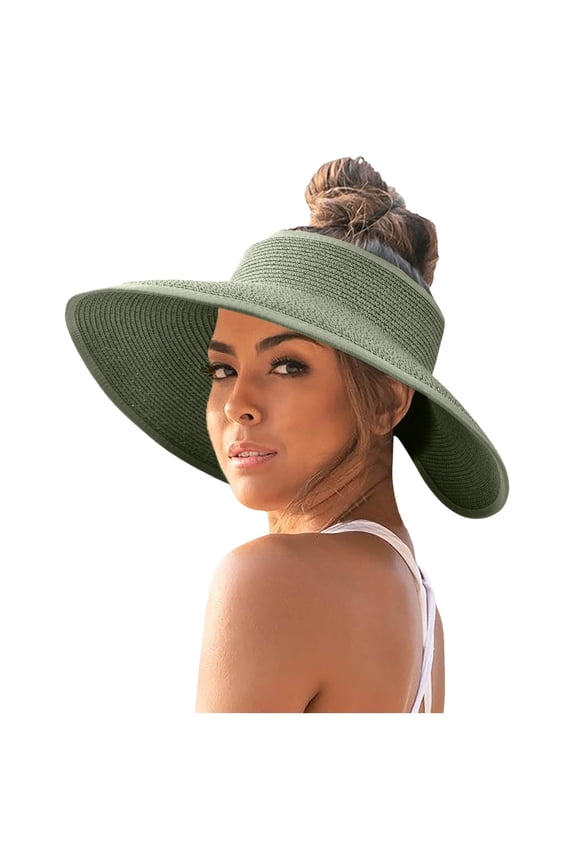 Korean Style Women Sunshade Hat Wide Brim Foldable Sun Shield Summer Outdoor Beach Accessory Army Green One Size