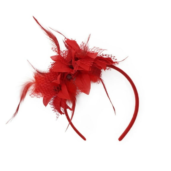 HJYCHN Ladies Carnival Feather Headband Floral Hair Accessory for European Parties Bridal Events Red One Size