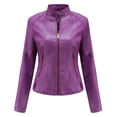 thumbnail image 1 of HJYCHN Leather Jacket Women Slim Fit Plus Size Motorcycle Outerwear Stand Collar Casual Long Sleeve Top For Everyday Wear Womens Winter Coat Purple XL, 1 of 6