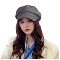 thumbnail image 1 of HJYCHN Leather Newsboy Beret Cap For Women Winter Fashion Painter Hat Grey One Size, 1 of 4