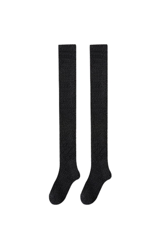 Leg Warmers Women's Autumn Winter Solid Color Velvet Thickened Knee Pads Home Warm Sleep Floor Socks Stockings Thermal Socks Black One Size