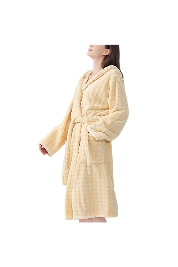 Long Bathrobe Super Absorbent Fabric with Deep Pockets Cozy Loungewear for Women Spa Relaxation At Home Comfort Wear Yellow One Size