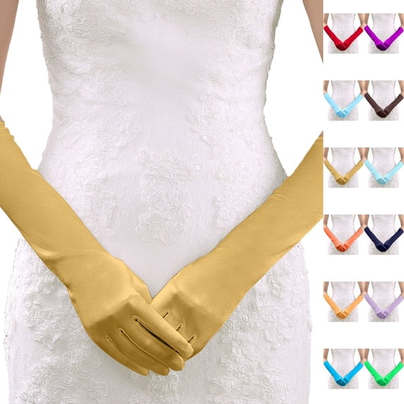 HJYCHN Long Over Elbow Gloves Solid Color Smooth Finish for Women Wedding Party Stage Formal Gloves Gold One Size