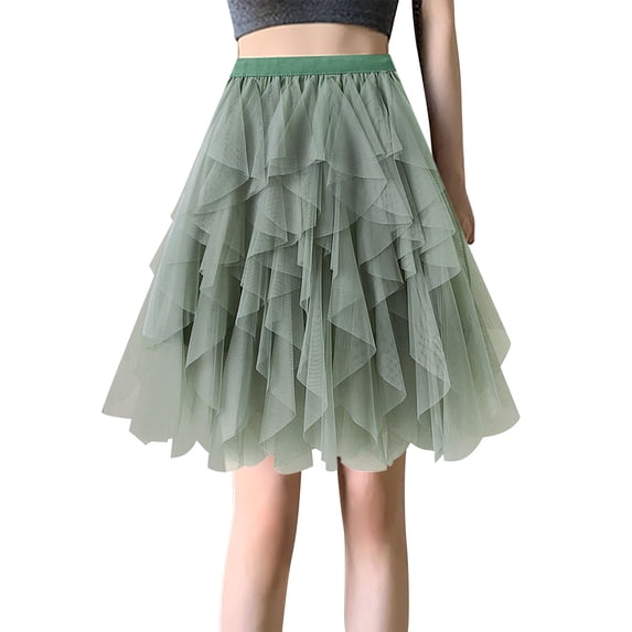 HJYCHN Long Skirts for Women Knee Length Adult Tutu Layered Short Prom Party Midi Skirt Net Fairy Style Tutu Skirts for Women Green One Size