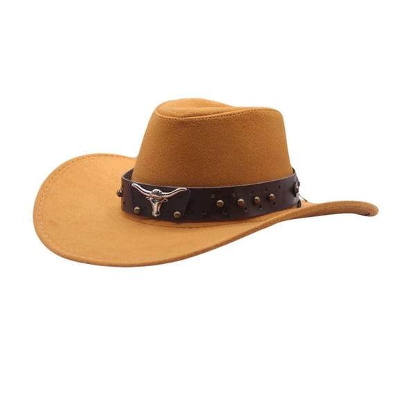 HJYCHN Mens Western Cowboy Hat Jazz Style Bowler For Performance Accessory Yellow M