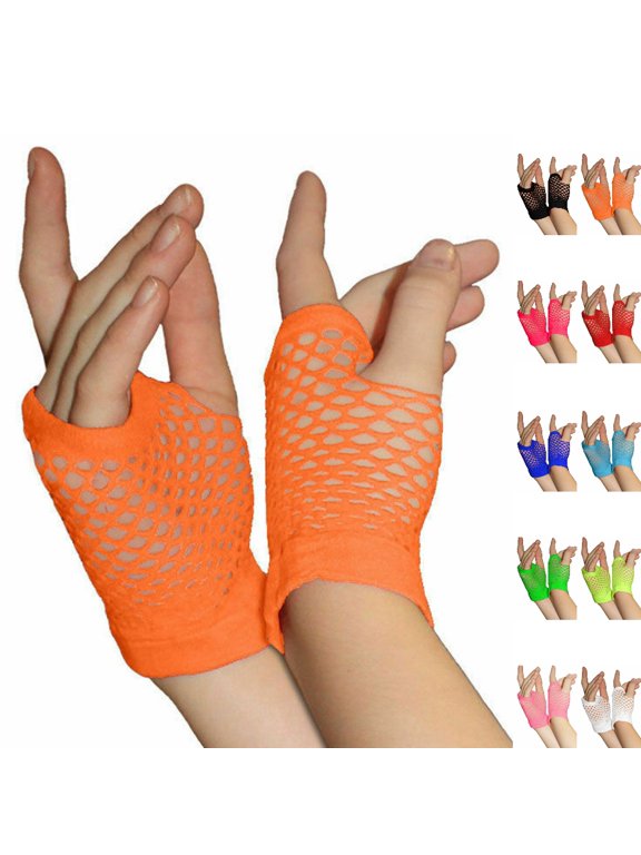 Mesh Gloves Short Fingerless Open Weave Design for Women Breathable Touchscreen Friendly Party Street Dance Net Gloves Orange One Size