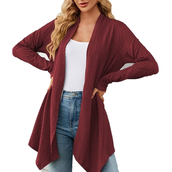 HJYCHN Oversized Sweaters for Women 2026 Fall Winter Open Front Long Sleeve Loose Slouchy Knit Cardigan Sweater Solid Color Long Cardigans for Women Red M