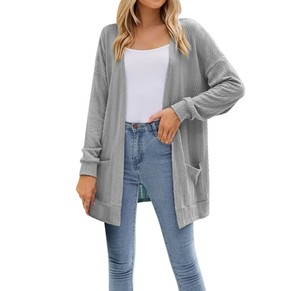 HJYCHN Oversized Sweaters for Women Loose Open Front Long Sleeve Knit Cardigan Sweater with Pockets Cable Knit Design Womens Cardigan Sweaters Grey L