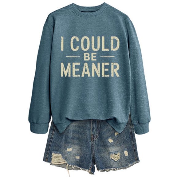 HJYCHN Printed Pullover Hoodie Stylish Round Neck Casual for Women Comfortable Daily Wear with Jeans and Sneakers Blue L