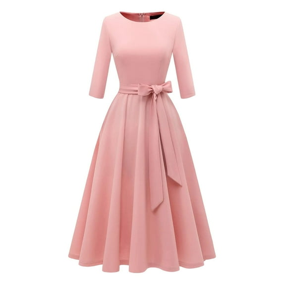 HJYCHN Round Neck Dress for Women Everyday Casual Wear Comfortable Solid Color Design with Heels Warm Weather Outfits Pink XXL