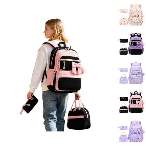 HJYCHN School Backpacks Three Piece School Bundle with Lunch Pencil Bag for Kids Boys and Girls School Backpack Pink One Size