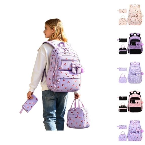 HJYCHN School Backpacks Three Piece School Bundle with Lunch Pencil Bag for Kids Boys and Girls School Backpack Purple One Size