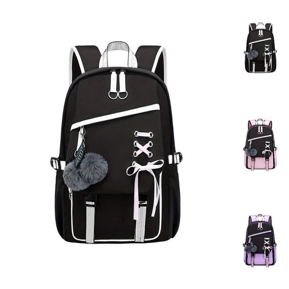 HJYCHN School Backpacks for Girls Stylish Cute Casual Daypack for Girls Kids Elementary Middle School Daily Use School Backpack Black B