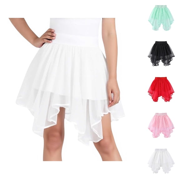HJYCHN School Skirts for Girls High Waist Asymmetrical Mesh Skirt with Elastic Waistband for Dance Performance Casual Wear Back to School Clothes 1-2 Years