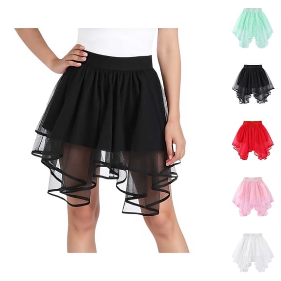 HJYCHN School Skirts for Girls High Waist Asymmetrical Mesh Skirt with Elastic Waistband for Dance Performance Casual Wear Back to School Clothes 2-3 Years