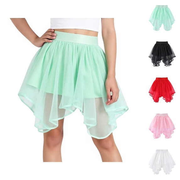 HJYCHN School Skirts for Girls High Waist Asymmetrical Mesh Skirt with Elastic Waistband for Dance Performance Casual Wear Back to School Clothes 3-4 Years