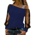 thumbnail image 1 of HJYCHN Off the Shoulder Tops for Women Long Sleeve T Shirt with Elegant Lace Detail Casual Blouse Top for Daily Wear and Comfort Womens Tops Dark Blue XXL, 1 of 4