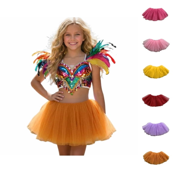 HJYCHN Skirts for Girls High Waist Layered Mesh Tutu Skirt with Wide Elastic Waistband for Ballet Stage Performance Back to School Clothes for Girls 6-8 Years