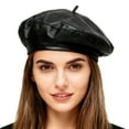 thumbnail image 1 of HJYCHN Soft Leather Beret Hat Painter Cap Fashion Headwear for Women Men Autumn Winter Timeless Elegant Design Black M, 1 of 7
