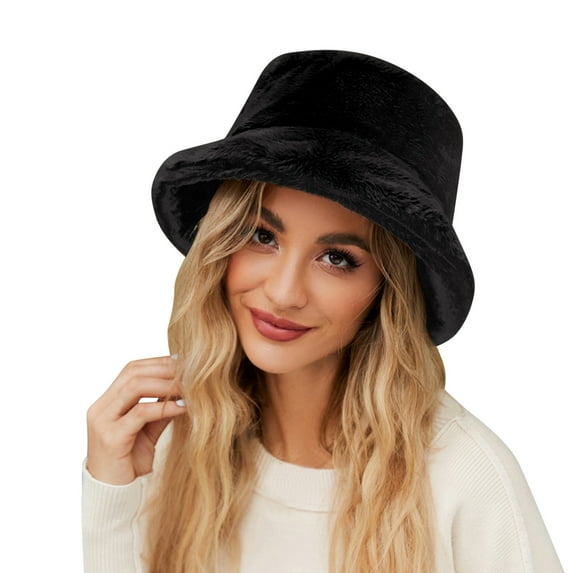 HJYCHN Solid Color Fisherman Bucket Hat For Women Warm Winter Casual Outdoor Comfort Black One Size